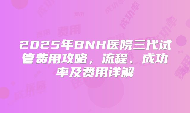 2025年BNH医院三代试管费用攻略，流程、成功率及费用详解