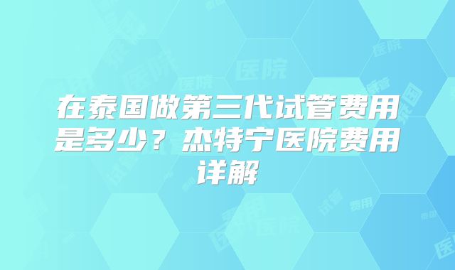 在泰国做第三代试管费用是多少？杰特宁医院费用详解