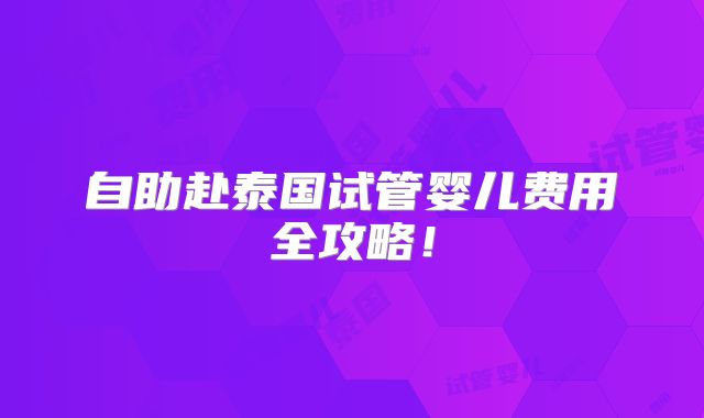 自助赴泰国试管婴儿费用全攻略！