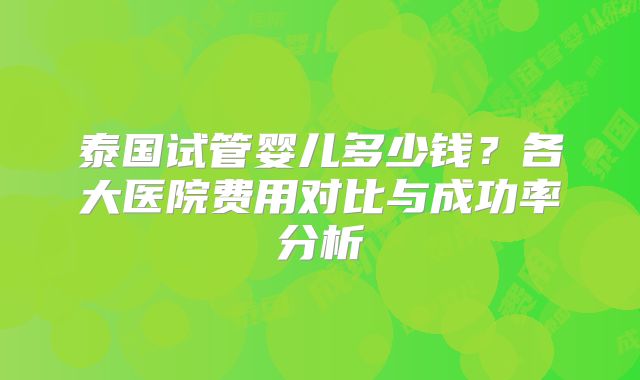 泰国试管婴儿多少钱？各大医院费用对比与成功率分析
