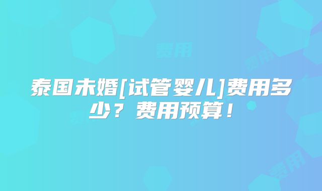 泰国未婚[试管婴儿]费用多少？费用预算！