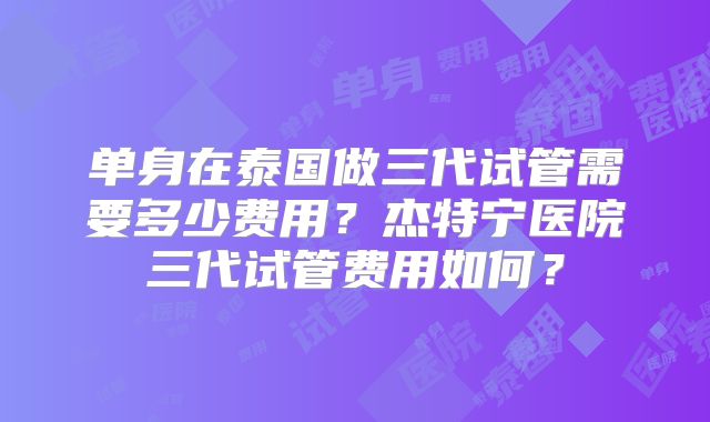 单身在泰国做三代试管需要多少费用？杰特宁医院三代试管费用如何？