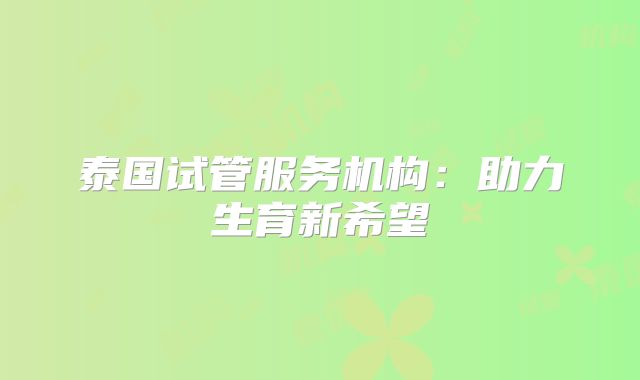 泰国试管服务机构：助力生育新希望