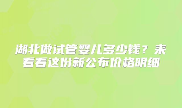 湖北做试管婴儿多少钱？来看看这份新公布价格明细