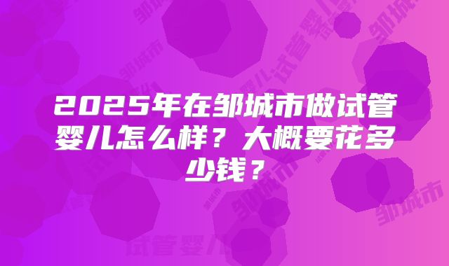 2025年在邹城市做试管婴儿怎么样？大概要花多少钱？