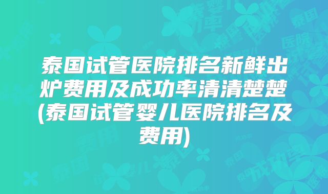 泰国试管医院排名新鲜出炉费用及成功率清清楚楚(泰国试管婴儿医院排名及费用)