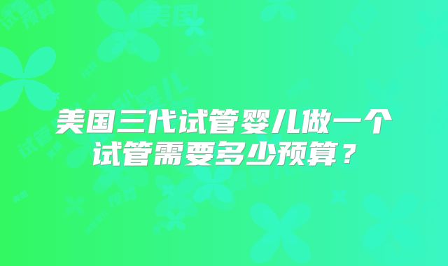 美国三代试管婴儿做一个试管需要多少预算？
