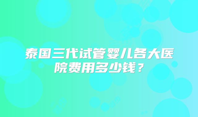泰国三代试管婴儿各大医院费用多少钱？