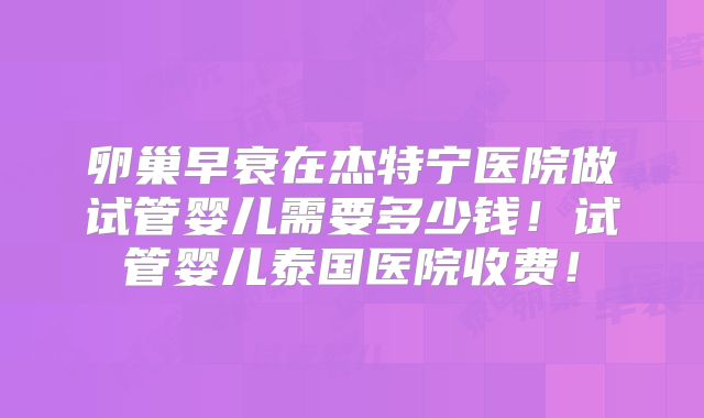 卵巢早衰在杰特宁医院做试管婴儿需要多少钱！试管婴儿泰国医院收费！