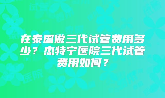 在泰国做三代试管费用多少?杰特宁医院三代试管费用如何?