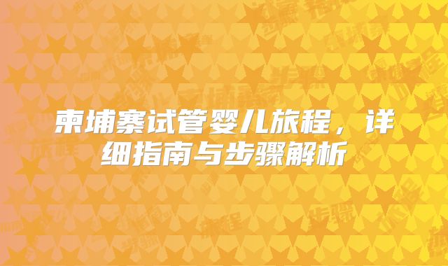 柬埔寨试管婴儿旅程，详细指南与步骤解析