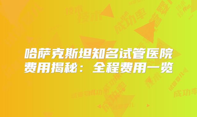 哈萨克斯坦知名试管医院费用揭秘：全程费用一览