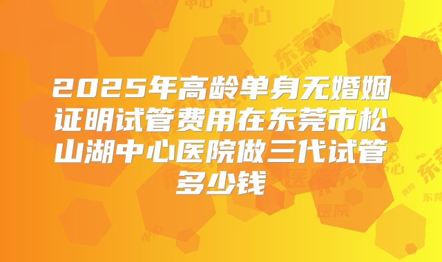 2025年高龄单身无婚姻证明试管费用在东莞市松山湖中心医院做三代试管多少钱