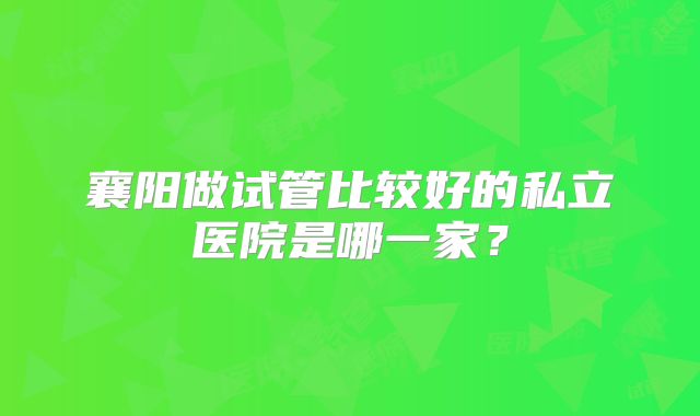 襄阳做试管比较好的私立医院是哪一家？