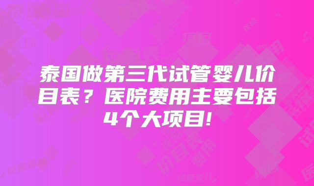 泰国做第三代试管婴儿价目表？医院费用主要包括4个大项目!
