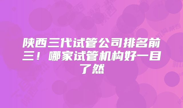 陕西三代试管公司排名前三！哪家试管机构好一目了然