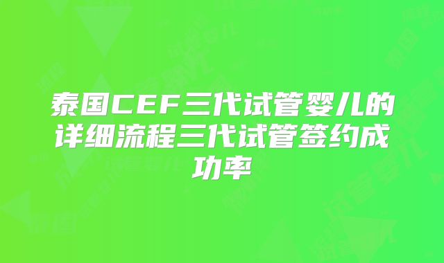 泰国CEF三代试管婴儿的详细流程三代试管签约成功率