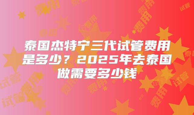 泰国杰特宁三代试管费用是多少？2025年去泰国做需要多少钱