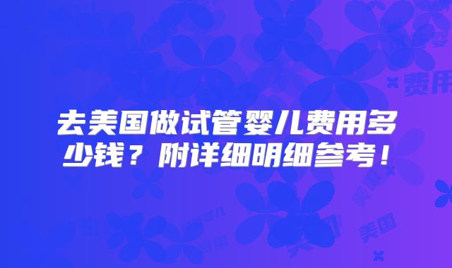 去美国做试管婴儿费用多少钱？附详细明细参考！