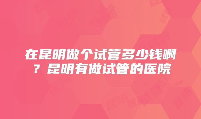在昆明做个试管多少钱啊？昆明有做试管的医院