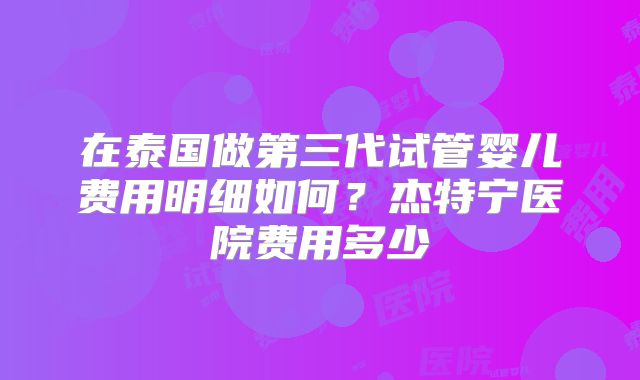在泰国做第三代试管婴儿费用明细如何？杰特宁医院费用多少