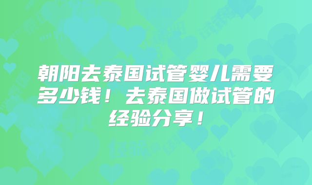 朝阳去泰国试管婴儿需要多少钱！去泰国做试管的经验分享！