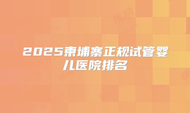 2025柬埔寨正规试管婴儿医院排名