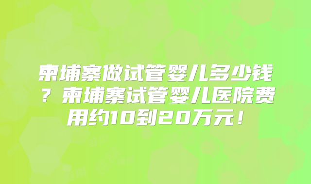 柬埔寨做试管婴儿多少钱？柬埔寨试管婴儿医院费用约10到20万元！