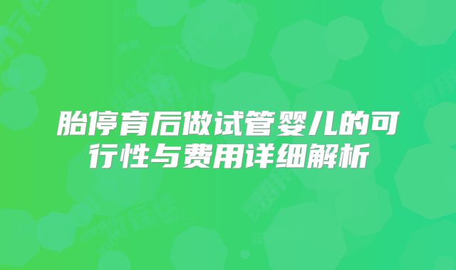 胎停育后做试管婴儿的可行性与费用详细解析