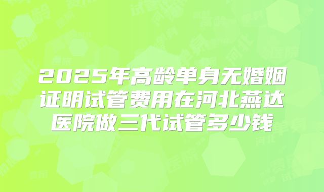 2025年高龄单身无婚姻证明试管费用在河北燕达医院做三代试管多少钱