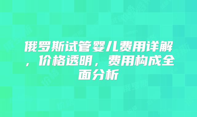 俄罗斯试管婴儿费用详解，价格透明，费用构成全面分析
