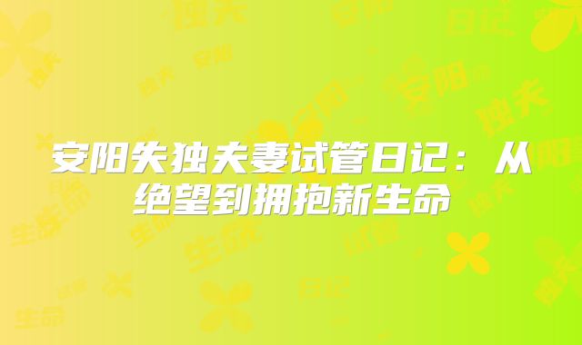 安阳失独夫妻试管日记：从绝望到拥抱新生命