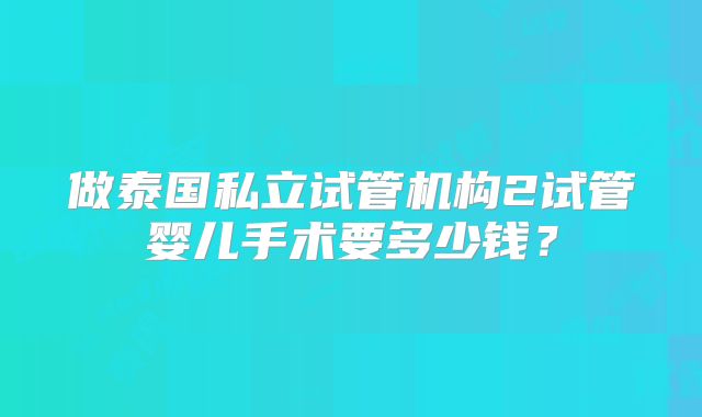 做泰国私立试管机构2试管婴儿手术要多少钱？
