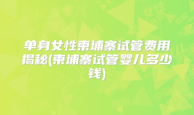 单身女性柬埔寨试管费用揭秘(柬埔寨试管婴儿多少钱)