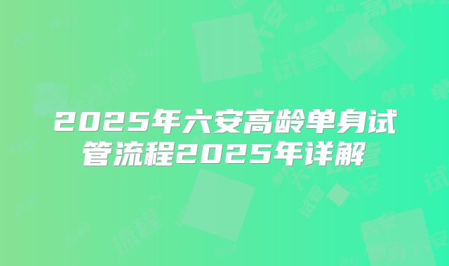 2025年六安高龄单身试管流程2025年详解