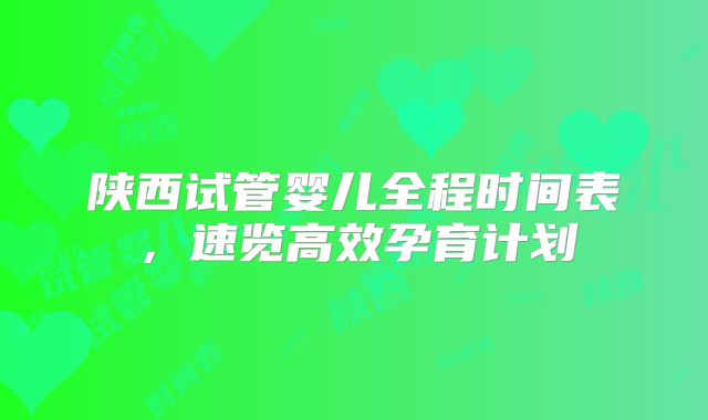 陕西试管婴儿全程时间表，速览高效孕育计划