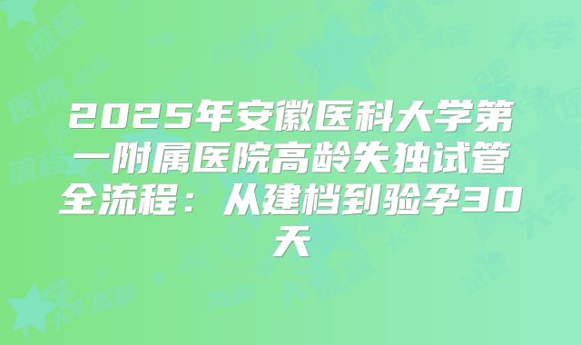 2025年安徽医科大学第一附属医院高龄失独试管全流程：从建档到验孕30天