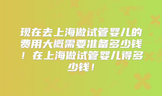 现在去上海做试管婴儿的费用大概需要准备多少钱！在上海做试管婴儿得多少钱！