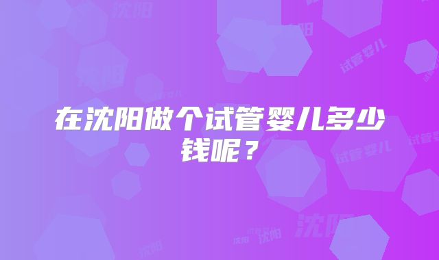 在沈阳做个试管婴儿多少钱呢？
