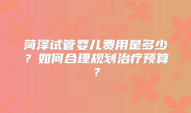 菏泽试管婴儿费用是多少？如何合理规划治疗预算？