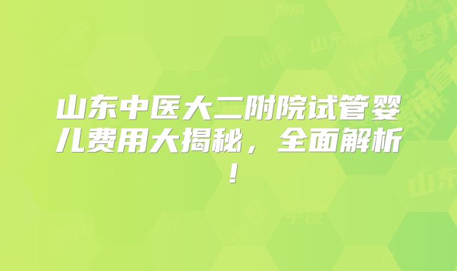 山东中医大二附院试管婴儿费用大揭秘，全面解析！