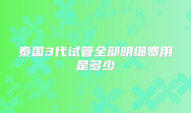泰国3代试管全部明细费用是多少