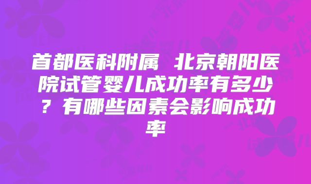 首都医科附属 北京朝阳医院试管婴儿成功率有多少？有哪些因素会影响成功率