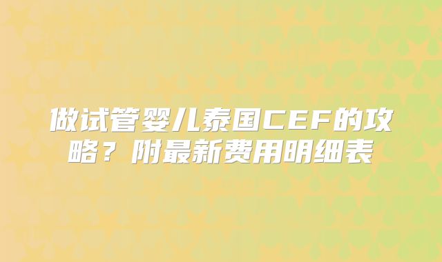 做试管婴儿泰国CEF的攻略？附最新费用明细表