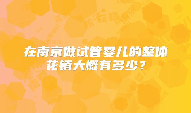在南京做试管婴儿的整体花销大概有多少？