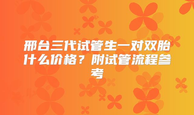 邢台三代试管生一对双胎什么价格？附试管流程参考