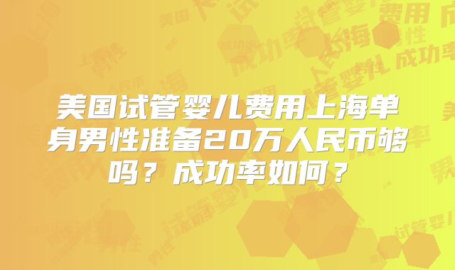 美国试管婴儿费用上海单身男性准备20万人民币够吗?成功率如何?