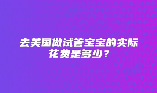 去美国做试管宝宝的实际花费是多少？