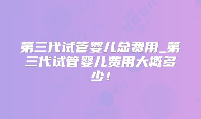 第三代试管婴儿总费用_第三代试管婴儿费用大概多少！