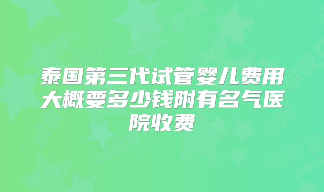 泰国第三代试管婴儿费用大概要多少钱附有名气医院收费